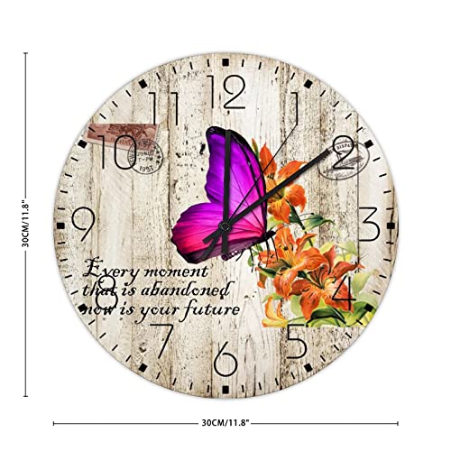 Horloge murale silencieuse anti tic-tac en bois rustique pour chambre et entrée