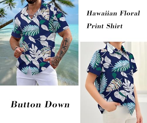 Hawaiian Dad and Son Matching Shirts - Floral Short Sleeve Button Down Shirt Summer Family Vacation Boy Fathers Gift Set4