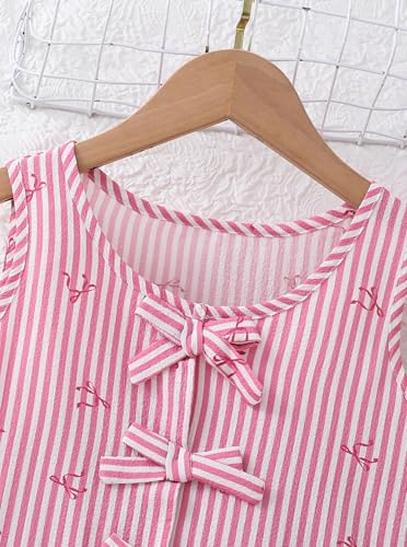 Image of Girls Sleeveless Tank Tops Striped Shirts Peplum Babydoll Top | Bowknot Summer Blouse for Beach Vacation