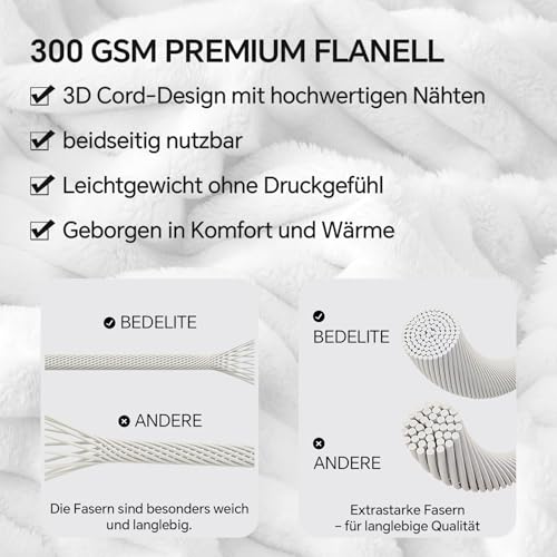 BEDELITE Kuscheldecke Flauschig Deko Decke für Bett, Weiß, 230x270 – Ansicht 4