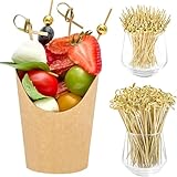 ZORRITA 100 Sets 8 oz Small Charcuterie Cups with Sticks, Disposable Kraft Paper Charcuterie Boxes French Fry Holder Individual Appetizer Serving Cup (100 Cups + 400 Cocktail Picks)
