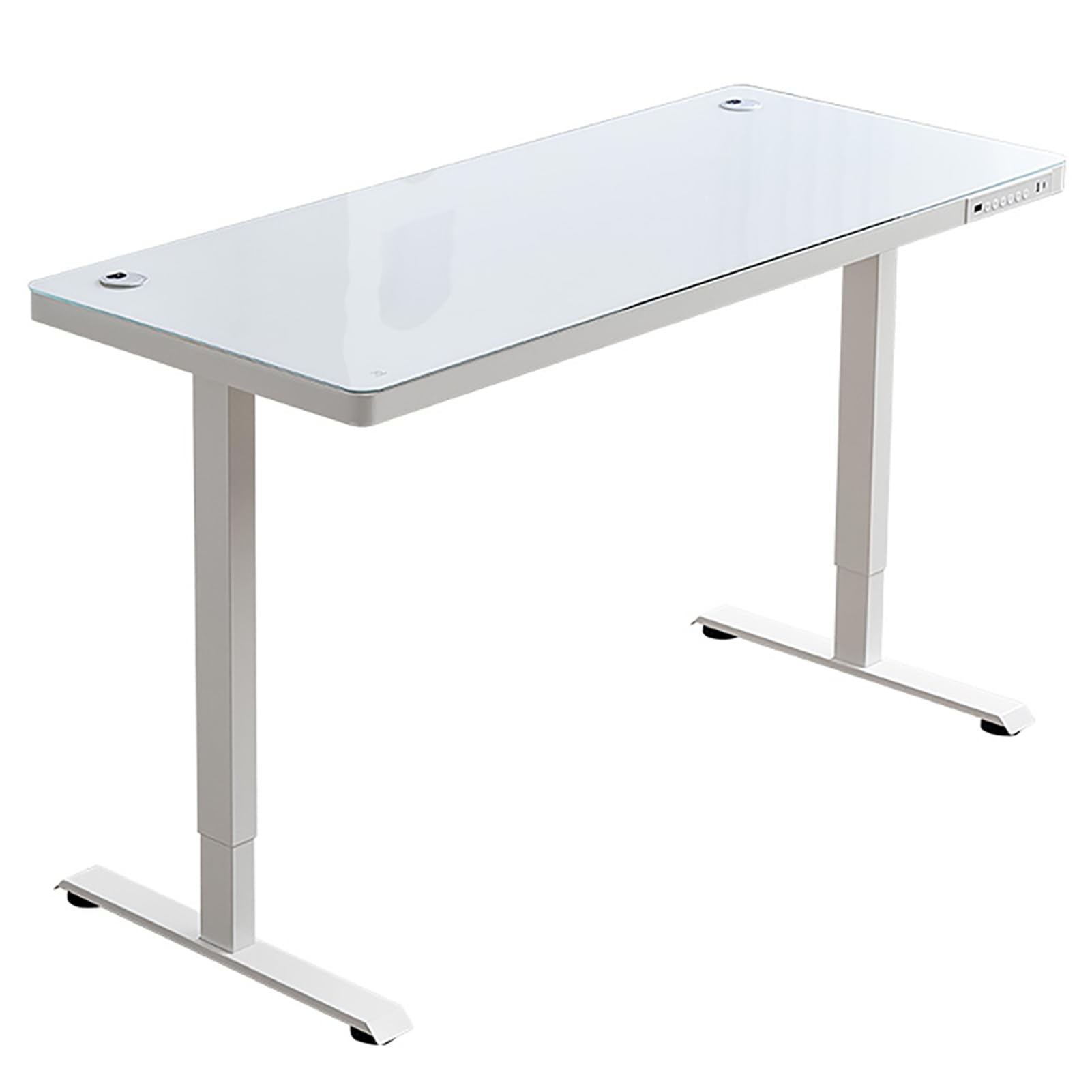 MYUYEE Adjustable Standing Desk, Computer Desk With Glass Top, Sit Stand Up Desk With Cable Manager, Metal Frame Office Desk, For Home Office,White,140X60Cm/55.1X23.6In (White-120X60Cm)