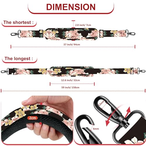 Image of ZINZ Shoulder Strap - 59 Inch Universal Heavy-duty Adjustable Strap with Ultra-thick Fixed Breathable Pad for Laptop, Gym, Camera Bag and More -Black Rose