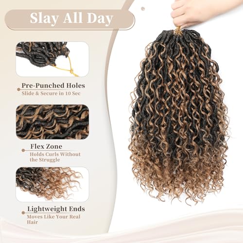 Image of 8 Packs Curly Boho Braids Faux Locs Crochet Hair, 14 Inch Goddess Locs