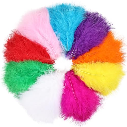 Fluffy Turkey Marabou Feathers 100pcs for Craft Dream Catcher Decoration - 4-7Inches Natural Feathers (Mix Color)