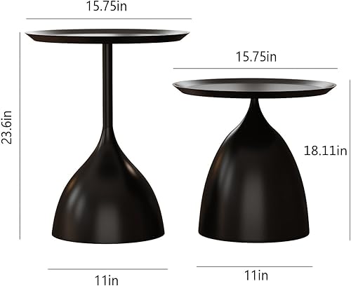 Miniatura 2 de Mesas anidables, mesas auxiliares negras, mesas auxiliares modernas para sala de estar, juego de 2 mesas auxiliares, mesa de consola y pedestal