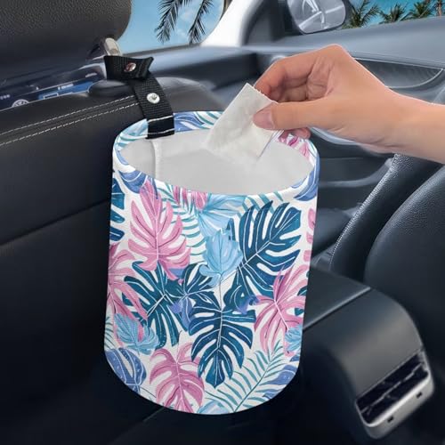 Image of Pink Blue Palm Car Garbage Can Mini Car Trash Bin Car Organizer Car Storage Bag Waterproof Portable Men Accessories Car Decor