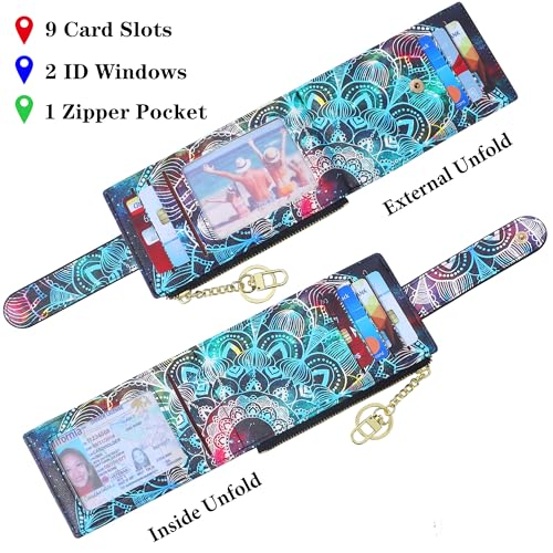 Image of Badiya Slim Women Wallet RFID Blocking Bifold Compact 9 Card Slots Holder Wallets Soft Leather with Zipper Coin Pocket 2 ID Window