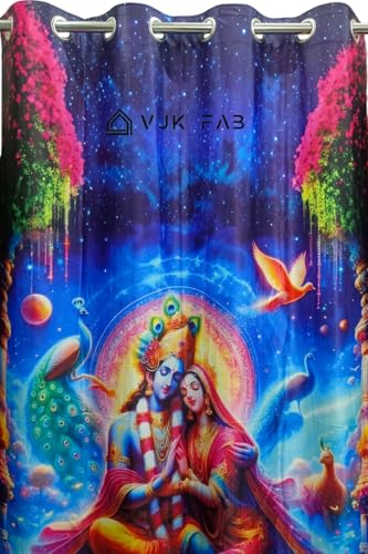 Image of Digital Printed God Curtains for Poojaroom /Temple Curtain for Home, Mandir Parde 4x7 feet Set of 1, Door Parde
