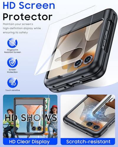 Image of for Motorola Razr 2026 Case with Hinge Protection & Built-in Outer Screen Protector, Ultra-Thin PU Leather Matte PC Shockproof Cover, Slim Protective Phone Case for Moto Razr 2026-Brown