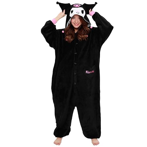 SAZAC Kuromi Kigurumi - Onesie Jumpsuit Halloween Costume - One Size - Black