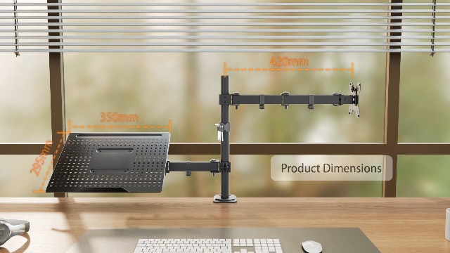Supporto Monitor Redbat Con Vassoio Laptop - Doppio Schermo, Regolabile, Per Monitor 13-32" E Laptop Fino 16" - Foto 7