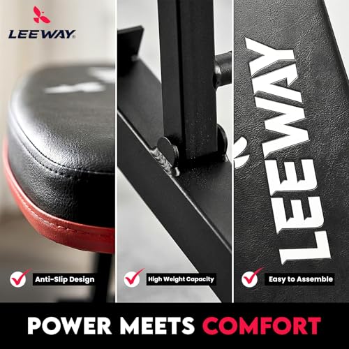 Image of Leeway LF80 Bench Press for Home Gym Setup | Adjustable Foldable Multipurpose Gym Bench for Home Workout | Incline Decline Flat | Leg Extension Table /Chair | 180 Kg