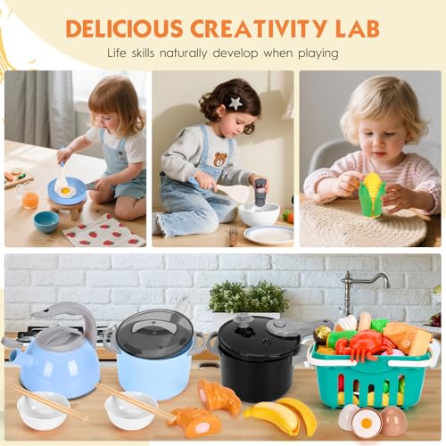 image for Funpynani 130Pcs Kitchen Playset, Toddler Pretend Cooking Play Pots, P