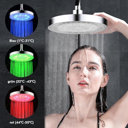 8 Zoll LED Regenduschkopf - Mit Farbtemperatur-Anzeige & Wasserkraft