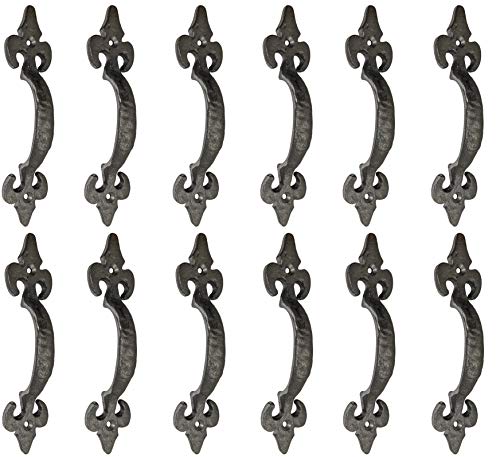 Adonai Hardware "Nethaniah Antique Cast Iron Cabinet Pull Handles (6.1" x 12 Pack, Natural Iron) for Vintage Wooden Barn Doors, Gates, Closets, Furniture, Drawers, Cupboards, Wardrobes and Sheds