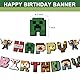 Pixel Birthday Banner, Pixel Birthday Decoration Boys, Miner Game Streamers Hanging Swirls, Birthday Decoration Game Birthday Party Accessories for Fans Children Boys