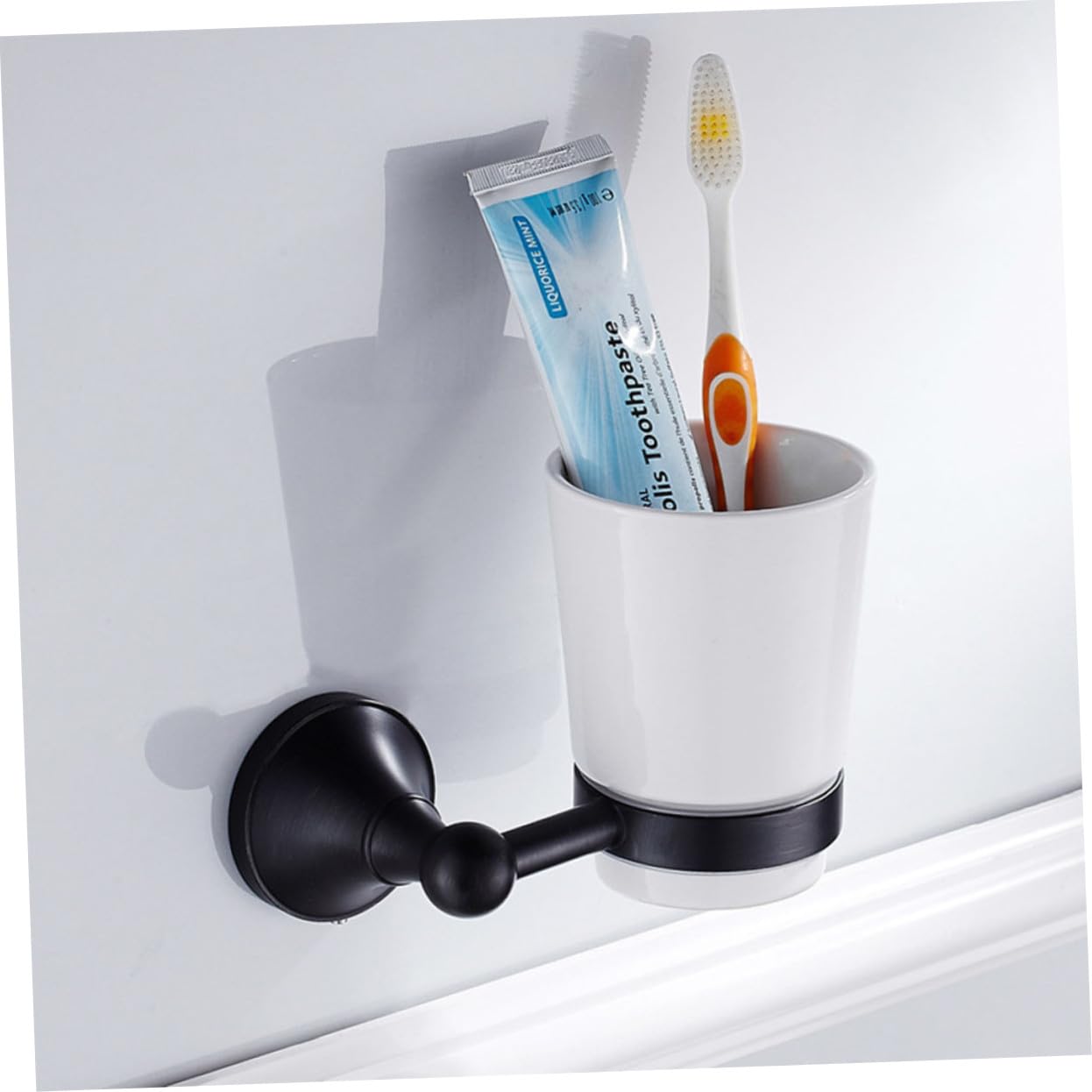 Soporte de Pared para Cepillo de Dientes y Vaso Baño Negro Cobre con Taza Cerámica Rack Vintage Individual para Baño Accesorio Duradero y Elegante