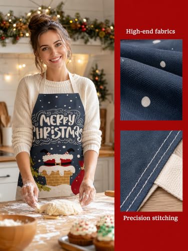 Vauxe Adult Christmas Aprons 2 Pack Fun Santa Hat & Chimney Cartoon Design — photo 3