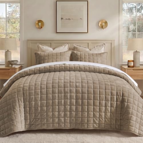 BEDELITE Velvet Quilt Set Queen Size, Luxury Velvet Comforter Bedding