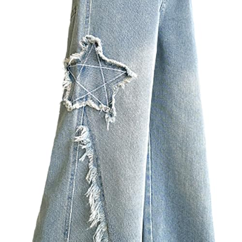 Tween Girls Baggy Jeans-Wide Leg Star Embroidered Denim Pants with Pockets, Elastic Waistband Jeans for Girls3
