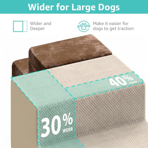 Image of YENING Large Dog Stairs for High Beds - Extra Wide Pet Steps for Large Dogs to Get on Tall Bed 3 Deep Step Cat Ramp for Couch 2 Steps Beige