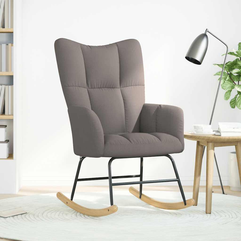 Mecedora de Tela Gris Taupe con Estructura de Madera y Metal