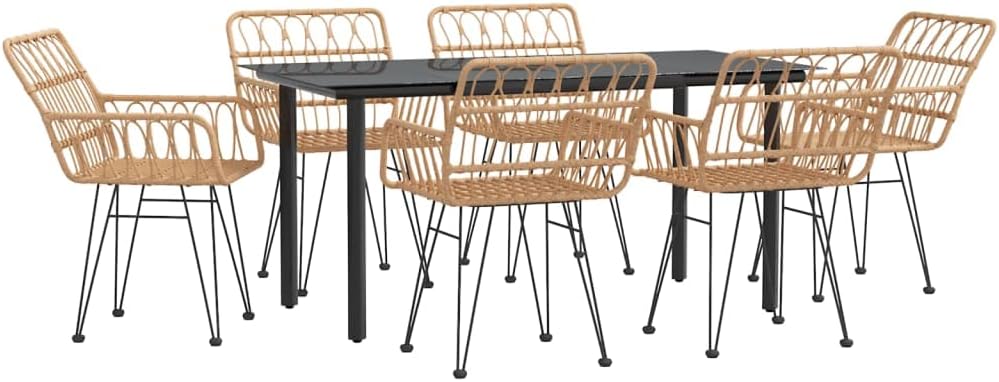 vidaXL Patio Dining Set 7 Piece, Rattan Patio Conversation Set, Outdoor Furniture Set for Porch Patio Deck Balcony, Modern Style, Poly Rattan