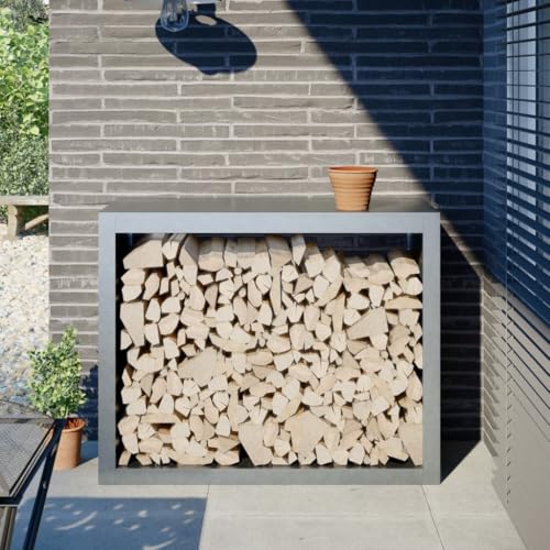 NQJIBUE Artículo - Estante para leña (100 x 40 x 80 cm, acero galvanizado, accesorios para estufa de leña, estantes y soportes para leña)