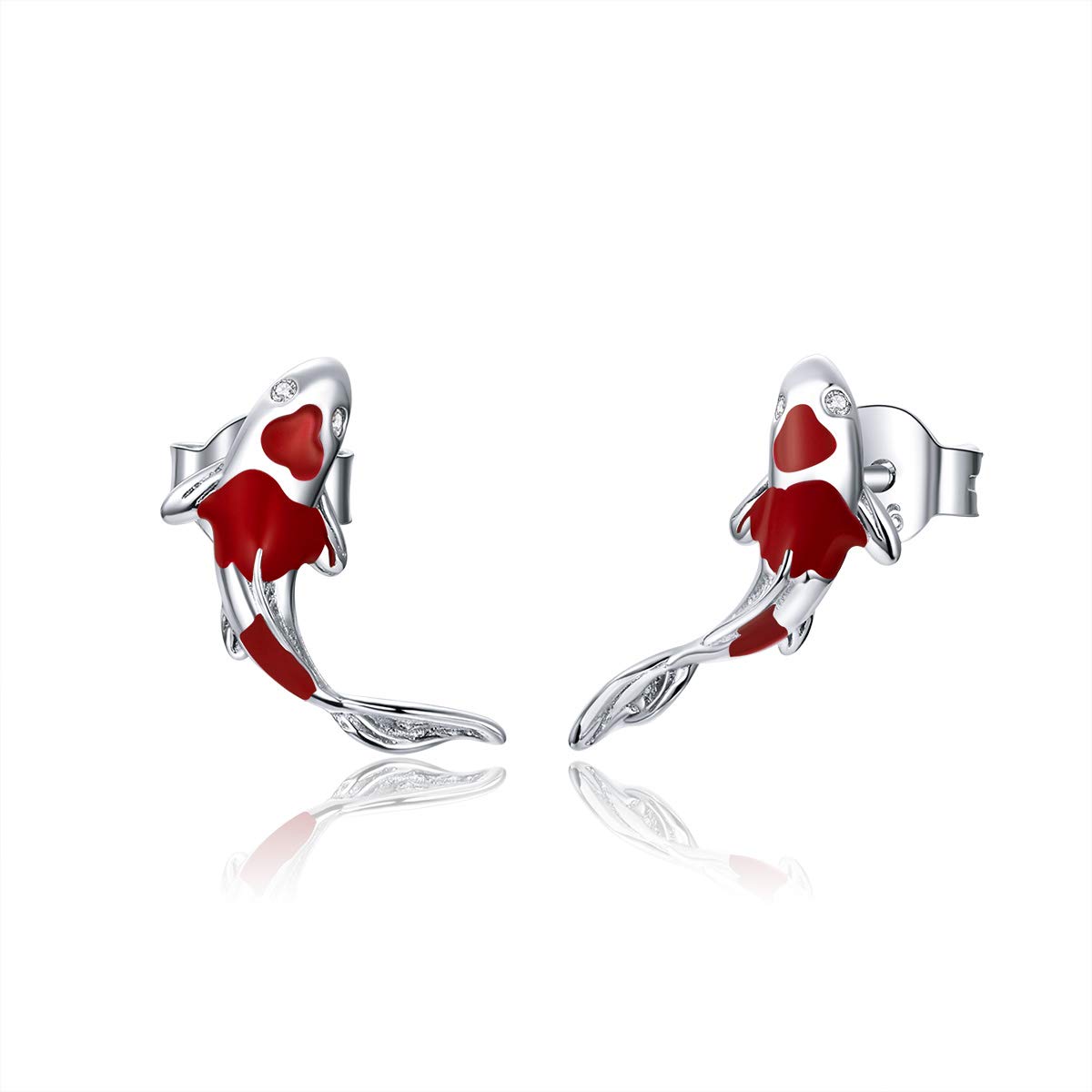 Qings Orecchini Lucky Koi Orecchini Simbolo di Amicizia Carpa Rossa Pesce per Ragazza
