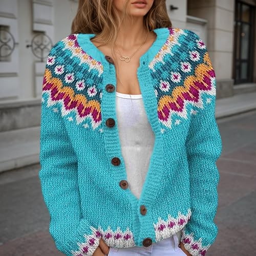 Women's Fair Isle Floral Print Knit Cardigan Sweater Fall Winter Casual Loose Vintage Open Front Jacket Coat2