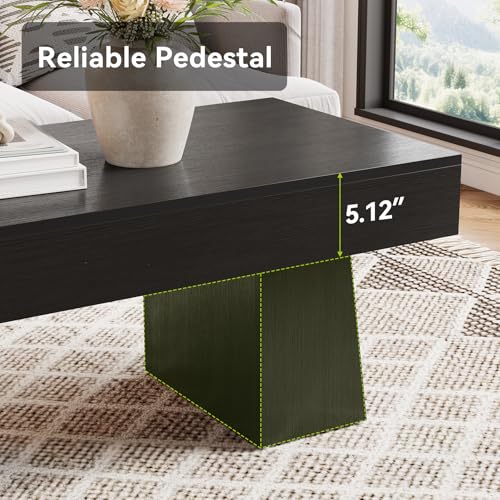 LITTLE TREE Farmhouse Coffee Table, 47 Inches Wooden Rectangular Accent Center Tables with Thick Base, Modern Low Cocktail Tea Furniture for Living Room (Black) by LITTLE TREE - Image 5