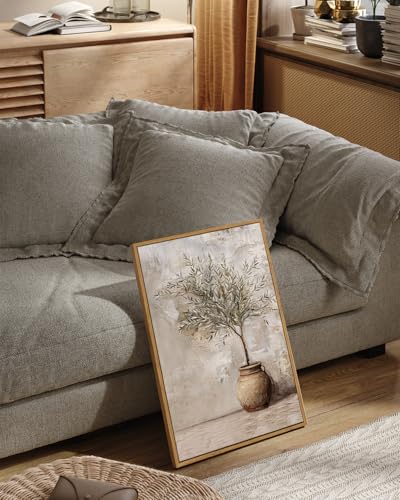 Image of ARPEOTCY Vintage Framed Canvas Wall Art, 16x24 Inch, Large Classic Olive Tree in Vessel Prints for Home Decor, Botanical Still Life Paintings Hanging Wall Art for Bedroom, Living Room, Office