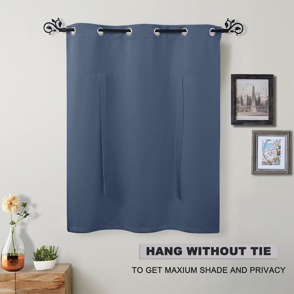 Pony Dance Curtains for Bedroom - Light Block Window Shade Tie Up Curtain Blinds for Privacy Protect Panels in Adjustable Size for Basement, 1 PC, 46 Wide x 63-inches Long, Blue Haze