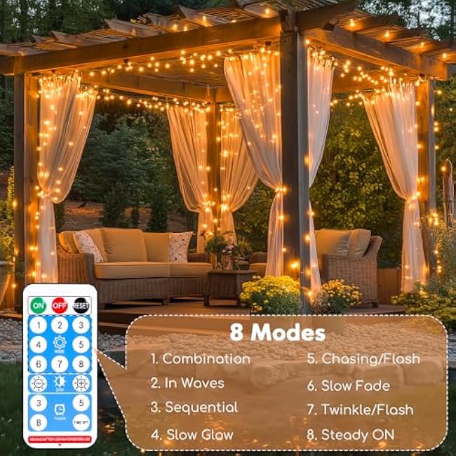 Lakumu 132FT(66*2) Rechargeable Fairy Lights Battery Operated, Twinkle Lights with Remote &Timer, Warm White LED String Lights for Bedroom Waterproof Outdoor Camping DIY Wedding Christmas Decorations