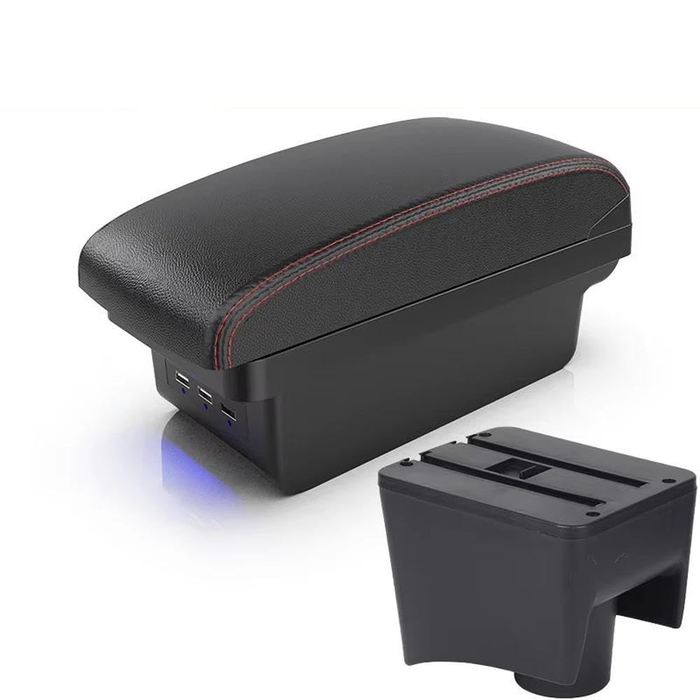 FSOZDBBPL For Polo Mk5 6R For Vento 2010-2018 Car Armrest Box Storage Box Retrofit Interior Accessories Interior Parts(B1 Black red 3 USB)