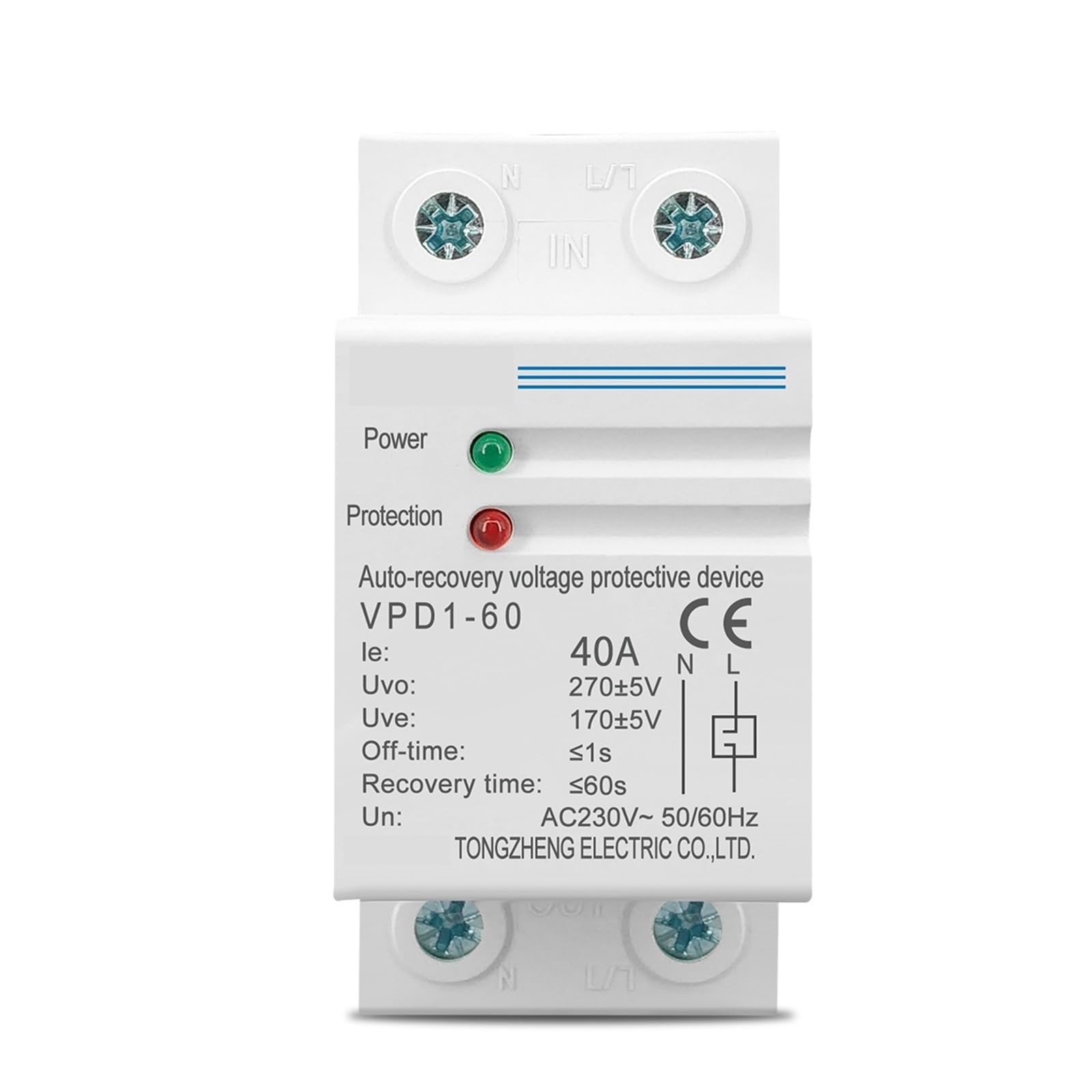 NVSFZGIYG 40A 60A 230V Din Rail Automatic Recovery Reconnect Over Voltage and Under Protective Device Protection Relay 1Pcs(60A)