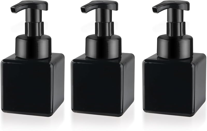 ConStore 3 Frascos Espumadores Recarregáveis de Plástico PETG, Pretos, 250 mL