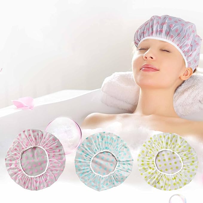 PLASTIC COVER CAP Waterproof Disposable Reusable Shower Caps (Pack of 2 PCS)MULTICOLOUR - For Women and Men - Premium Quality Bath Cap for Bathroom Hotel | Spa & Salon | Hair-care | Home Use | Portabl