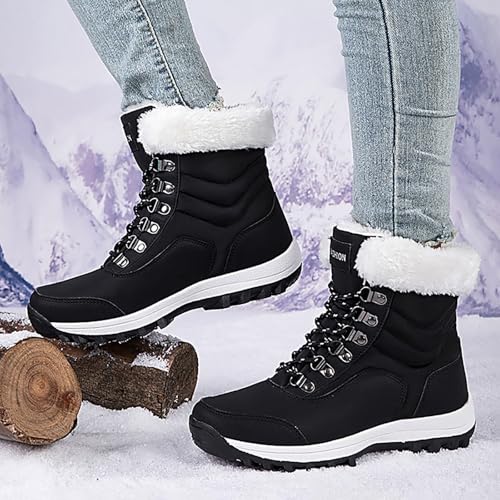 Womens Warm Fur Lined Winter Snow Boots Waterproof Hiking Outdoor Shoes Lace Up Hiking Boots Breathable Non slip Durable Boot Lightweight Walking Shoes Comfortable Shoe3