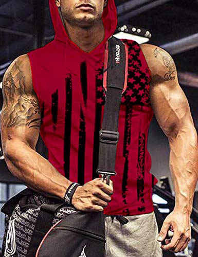 Sleeveless Shirts For Men With Hood Big And Tall Workout Hoodie Gym Vest L #TOP1