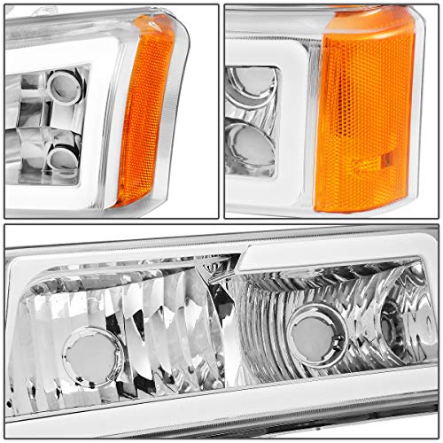 Image of DNA MOTORING HL-LB-CSIL03-CH-AM Chrome Amber 3D LED DRL Headlight Bumper Lamp Set Compatible with 03-06 Silverado 1500-3500 / Avalanche 1500 2500