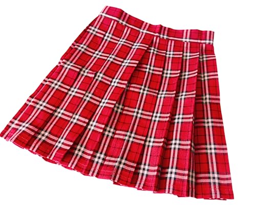 Beautifulfashionlife Women's Japan School Solid Pleated Uniform Fancy Skirts (S,Red White)