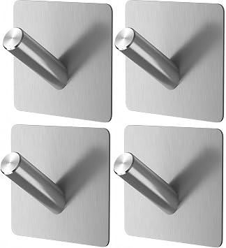 4 Pack Adhesive Towel Hooks Anti-Skid Heavy Duty Towel Hanger Waterproof Stainless Steel Stick on Shower No Drill Hooks for Hanging-Bathroom and Kitchen