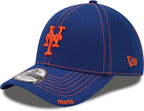 New Era MLB 39Thirty Neo Team Color Primary Logo Strech Fit Flex Baseball Cap Hat - New York Mets Blue - Medium-Large