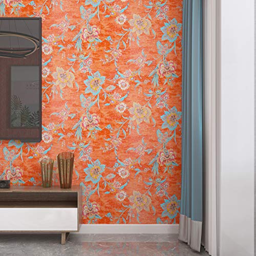 Lacheery 21"X160" Prepasted Orange Peel And Stick Wallpaper For Bedroom Vintage Floral Wallpaper Stick And Peel For Girls Room Self Adhesive Wall Paper Roll For Living Room Non-Woven Fabric Thick #TOP3