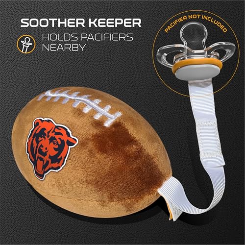Image of Chicago Bears Plush Football Pacifier Holder by Smilo - Officially Licensed NFL Soother Holder - Soft Plush Toy and Dummy Holder - Fits Any Pacifier - Stroller Accessory & Newborn Essential