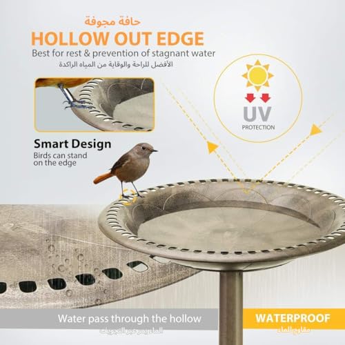 Oasisgalore 60 CM Height Bird Bath Outdoor, Bird Baths Bowl Lightweight Antique Outdoor Garden Bird Bath (Gold)