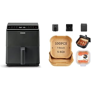 COSORI Pro III Air Fryer Dual Blaze, 6.8-Quart, Precise Temps Prevent Overcooking & COSORI Air Fryer Disposable Paper Liners, Non-Stick,7.9 inch for 5 to 6 QT Basket, 100 PCS