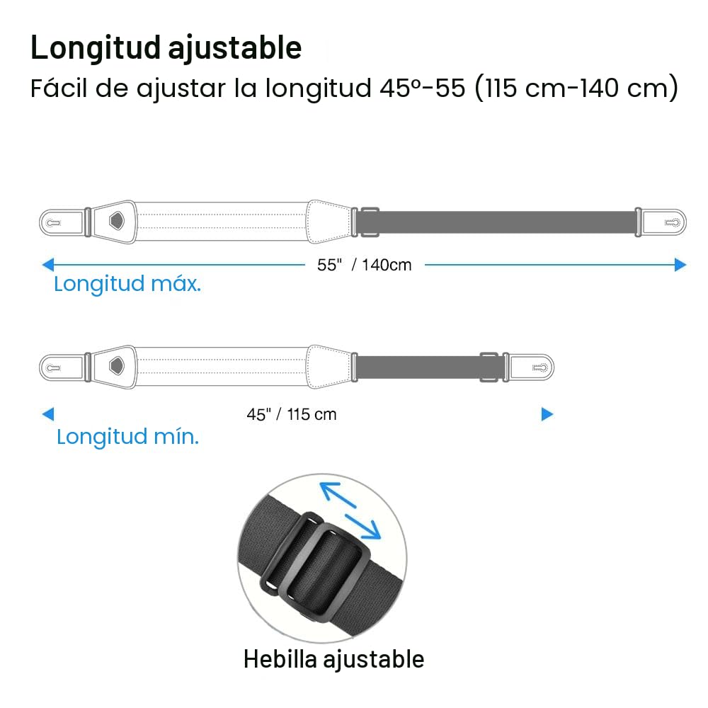 LEKATO Correa de guitarra acolchada con extremos de cuero genuino Correas de hombro cómodas de 3 pulgadas de ancho Longitud ajustable de 45 "a 55" para guitarras eléctricas bajas con 6 púas